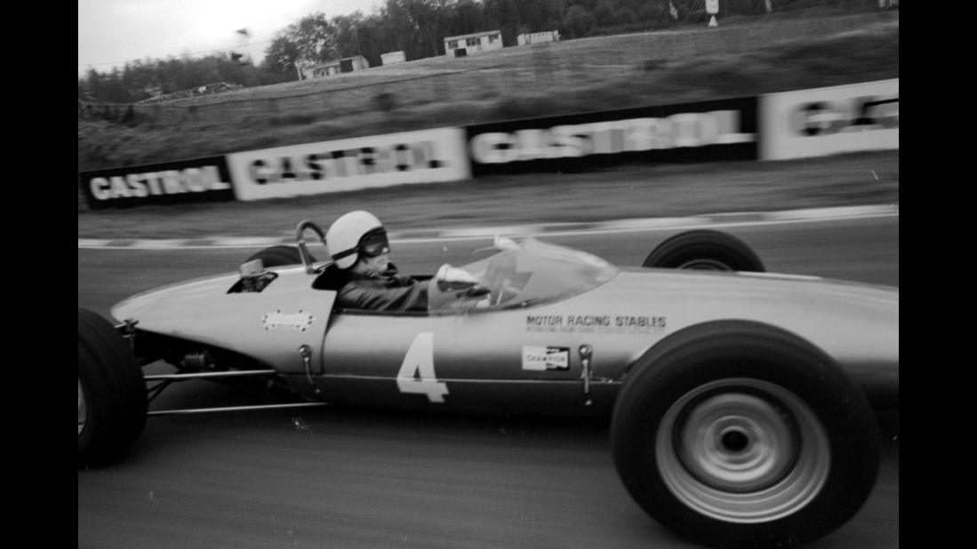 Polanski drives his Formula One race car at Brands Hill racing track in London in 1968.