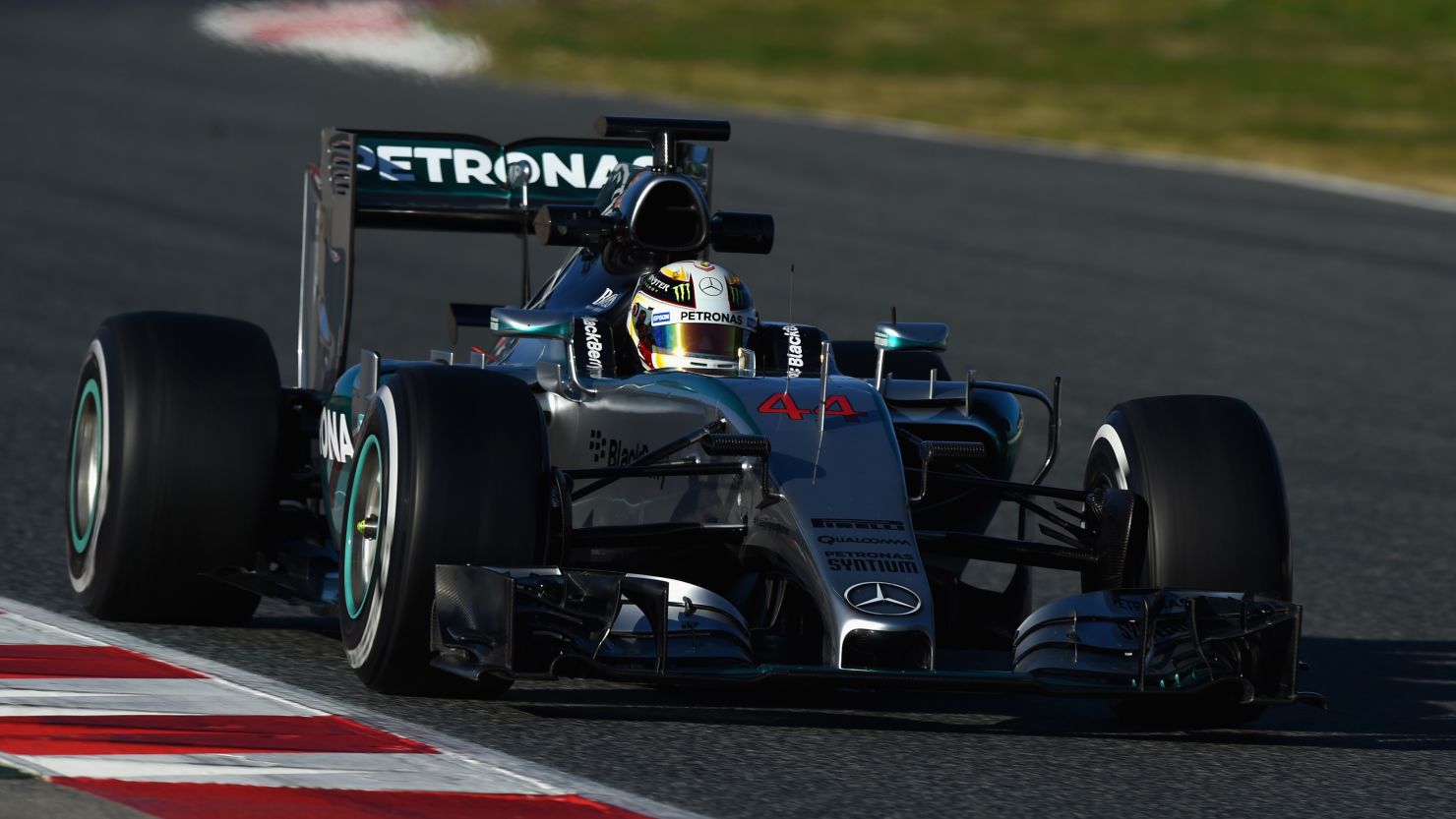 Lewis Hamilton drives during day three of the final Formula One Winter Testing at Circuit de Catalunya, Spain.