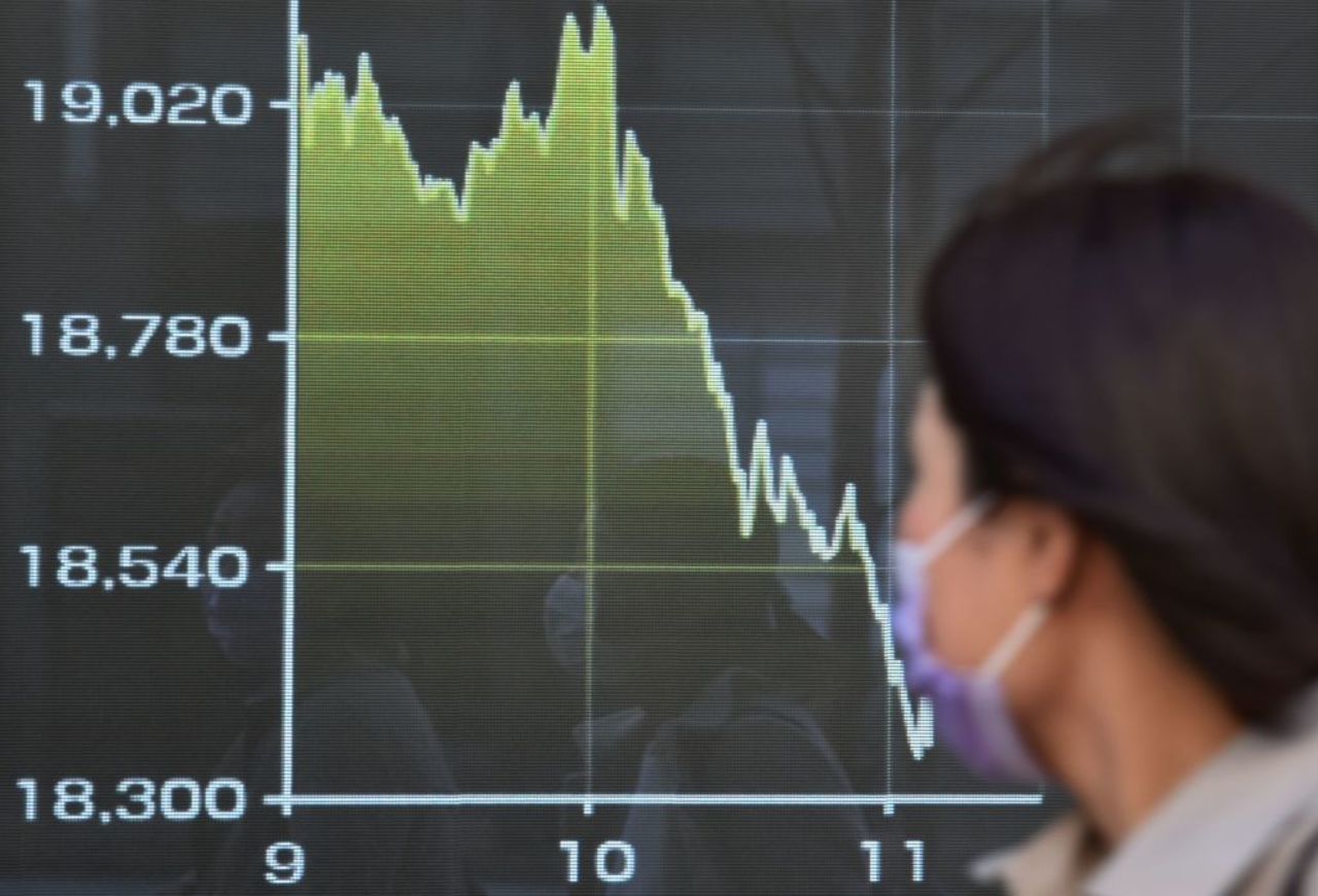 A display of the Tokyo Stock Exchange today, which closed down 4.41% after President Donald Trump announced a surprise travel ban.