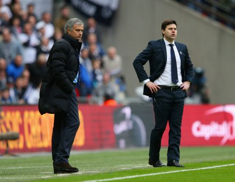 Respective managers Jose Mourinho and Mauricio Pochettino are in pensive mood as they survey the proceedings in the final at Wembley.