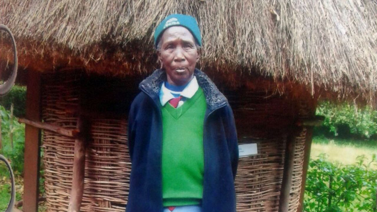 Priscilla Sitienei is shown in her school uniform. If confirmed by the Guinness World Records, she would be the oldest pupil in elementary school. 