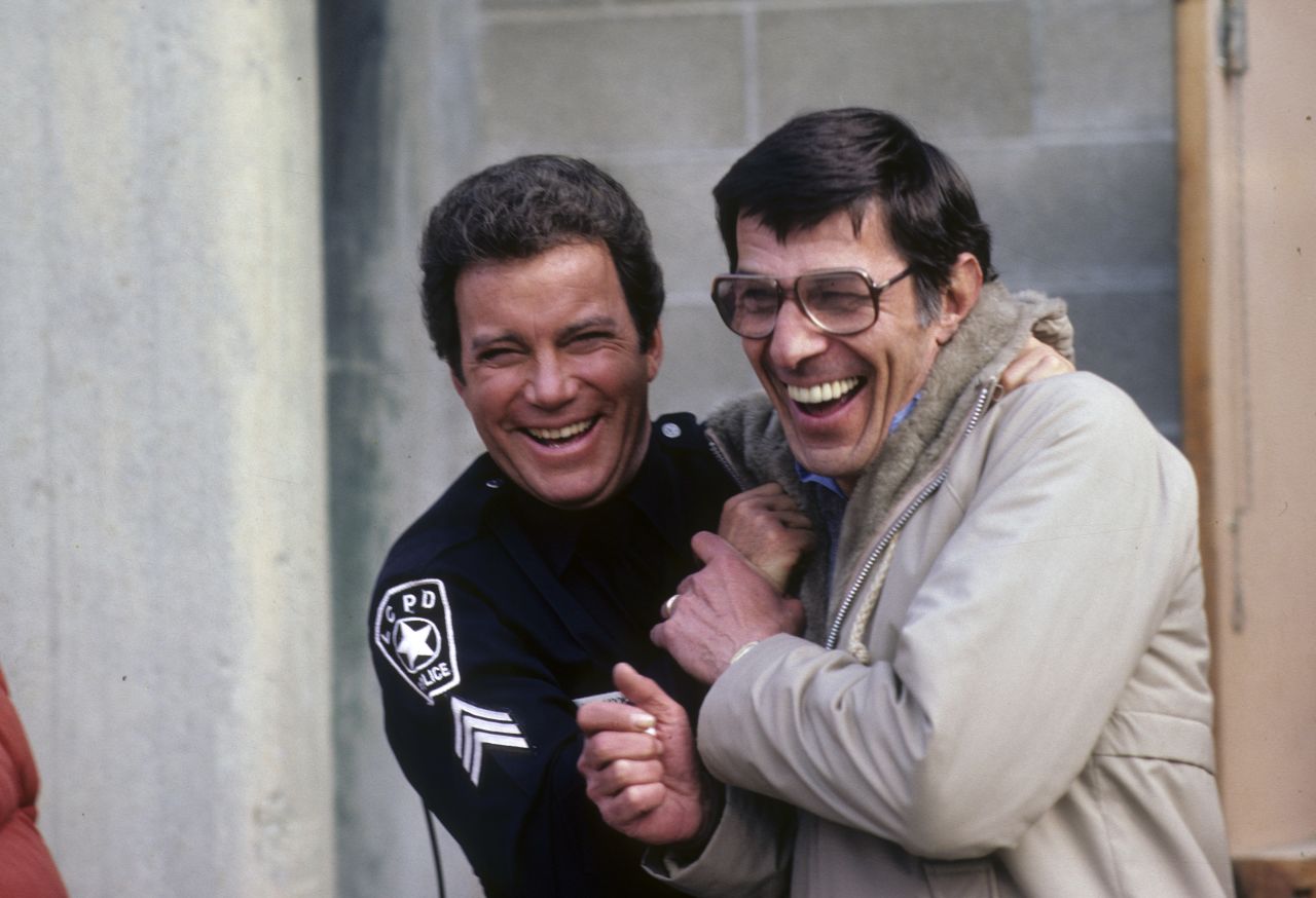 Shatner and Nimoy are seen during the filming of a "T.J. Hooker" episode. Nimoy appeared in a cameo performance in the show that starred Shatner. 