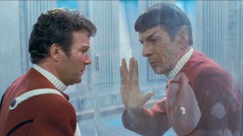 Leonard Nimoy and William Shatner shared a unique chemistry, making their on-screen performances and off-screen appearances a treat for fans for six decades. Here Shatner and Nimoy share a moment during Spock's death scene in "Star Trek II: The Wrath of Khan."