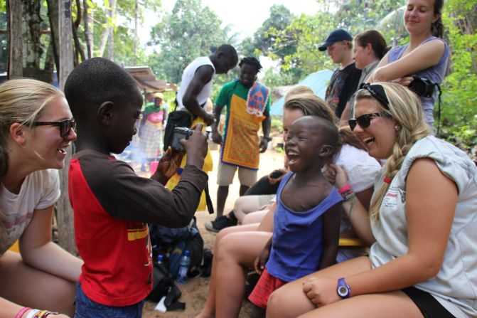 Here, students meet locals in Suriname.