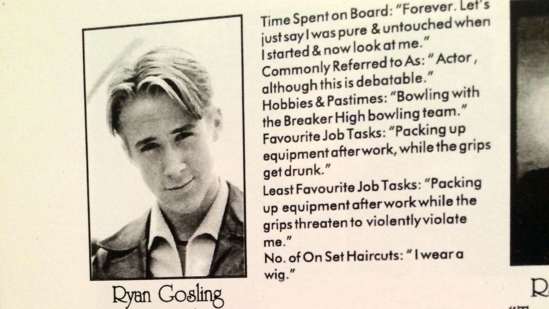 Ryan Gosling's entry in a Breaker High 'yearbook' for cast and crew.