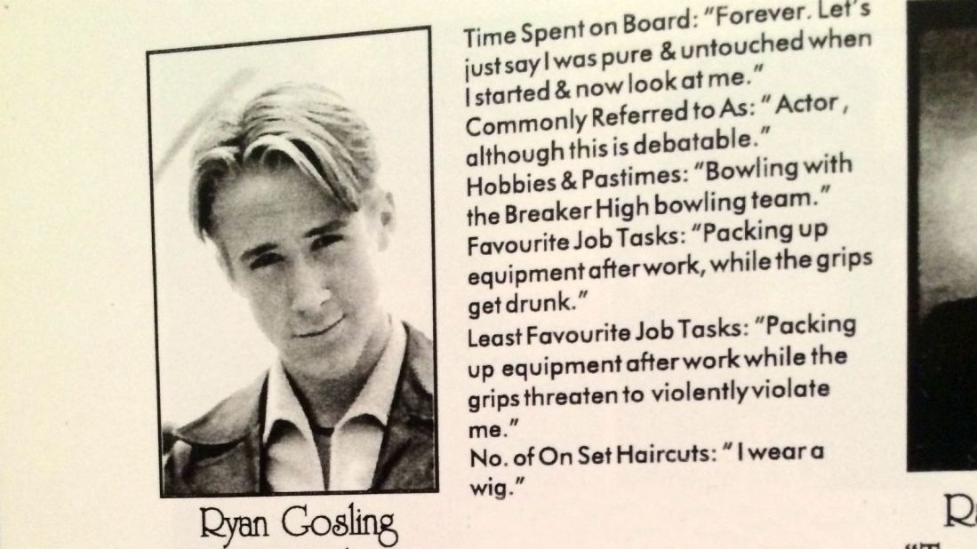 Ryan Gosling's entry in a Breaker High "yearbook" for cast and crew.