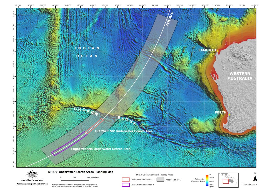The arc where investigators are mapping the sea floor in the search for MH370.