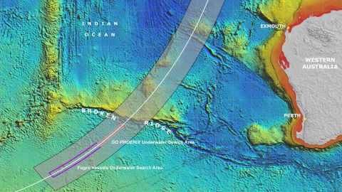 Map showing the main search area for MH370