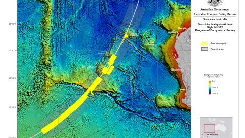 The areas surveyed as of December 2014 in the MH370 search zone.