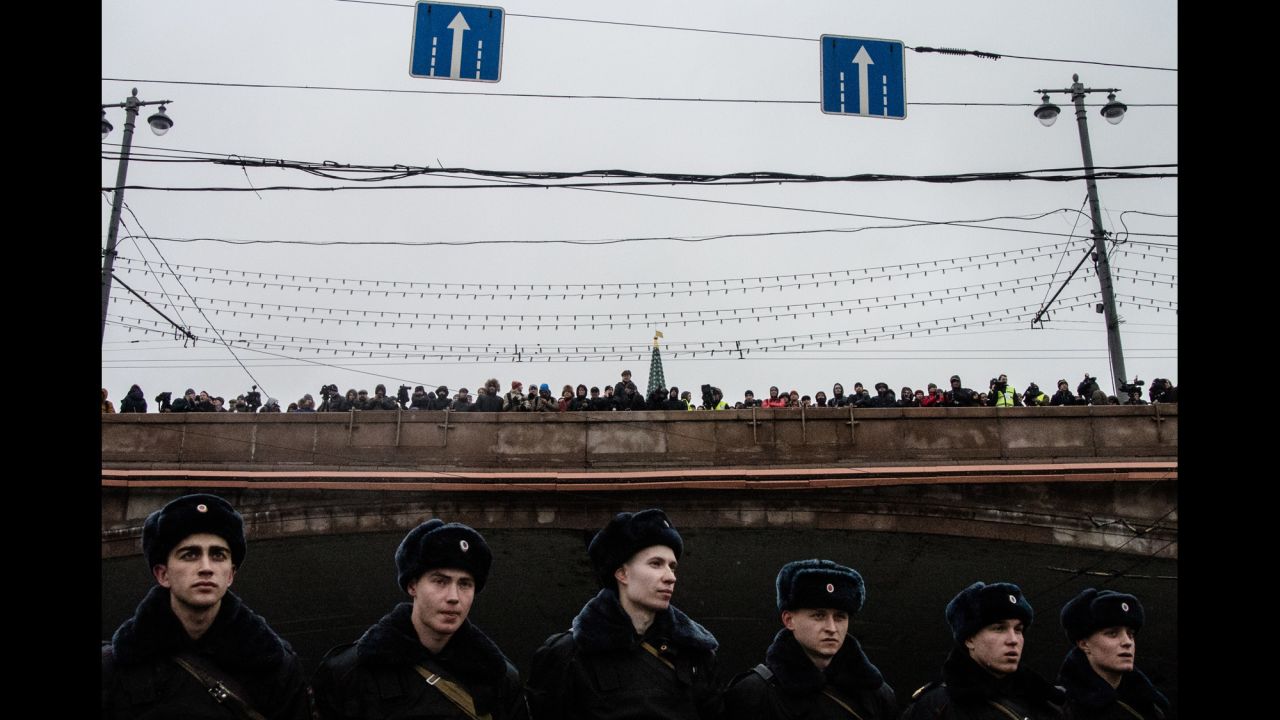 Marchers gather in central Moscow on March 1.