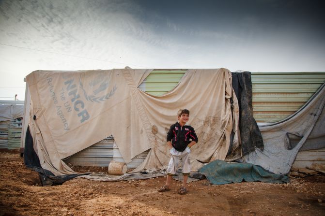 Omer, 7, lives in Jordan's Zaatari Camp for Syrian refugees.  Omer says, "Winter is not nice here. We step in mud and water. Snow is the worst part of winter here." Mercy Corps delivered 17,200 tons of food and supplies into northern Syria in 2014. 