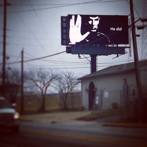 Fans have been sharing touching "live long and prosper" tributes since legendary 'Star Trek" actor Leonard Nimoy passed away in February 2015. This billboard is one of several that showed up in Atlanta. Jen Rafanan spotted this one on the west side of town. "It is a beautiful, simple, and inspiring tribute to a man who was all those things." The billboard company later <a href="http://ireport.cnn.com/docs/DOC-1221053">released a statement </a>saying they wished to pay tribute to Nimoy and placed 15 such images around Atlanta.