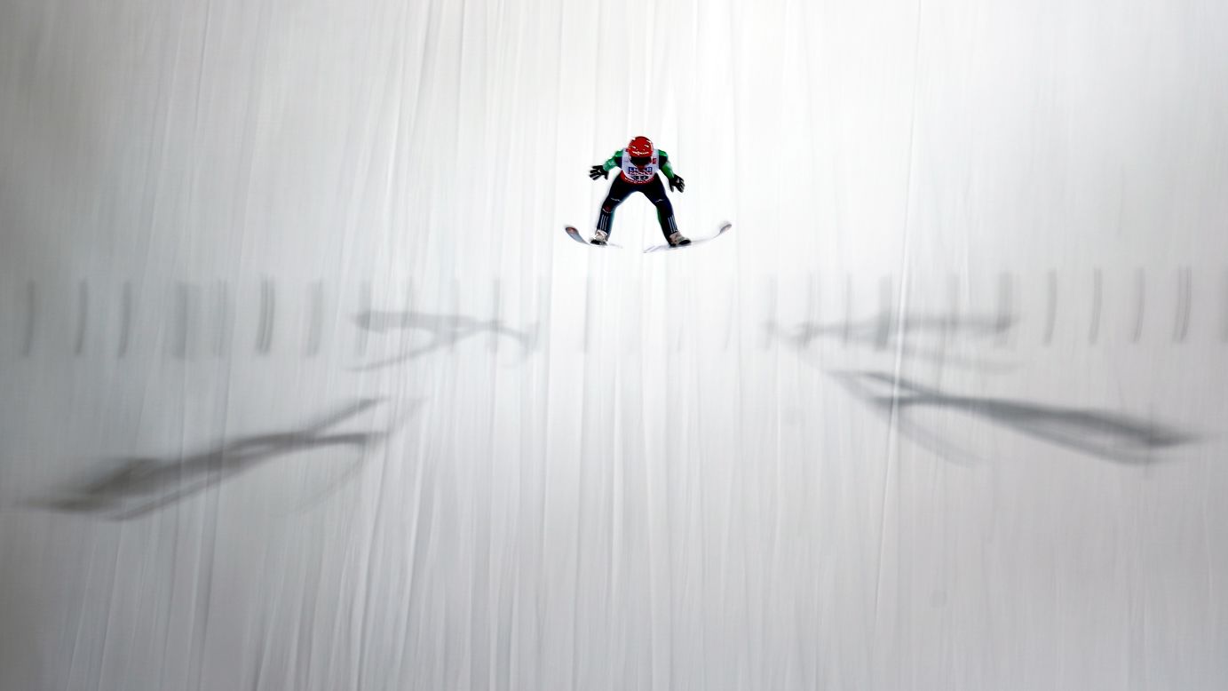 German ski jumper Richard Freitag soars through the air Thursday, February 26, at the Nordic World Ski Championships, which were held in Falun, Sweden.