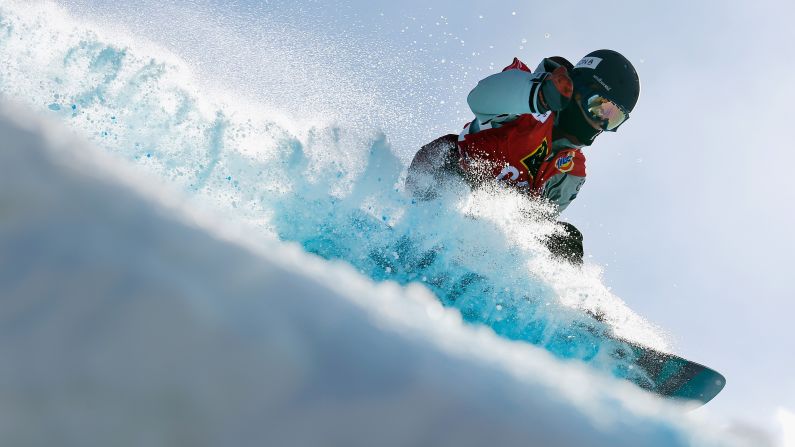 Canadian snowboarder Anthony Stefanizzi participates in slopestyle qualifying during a World Cup event in Park City, Utah, on Wednesday, February 25.