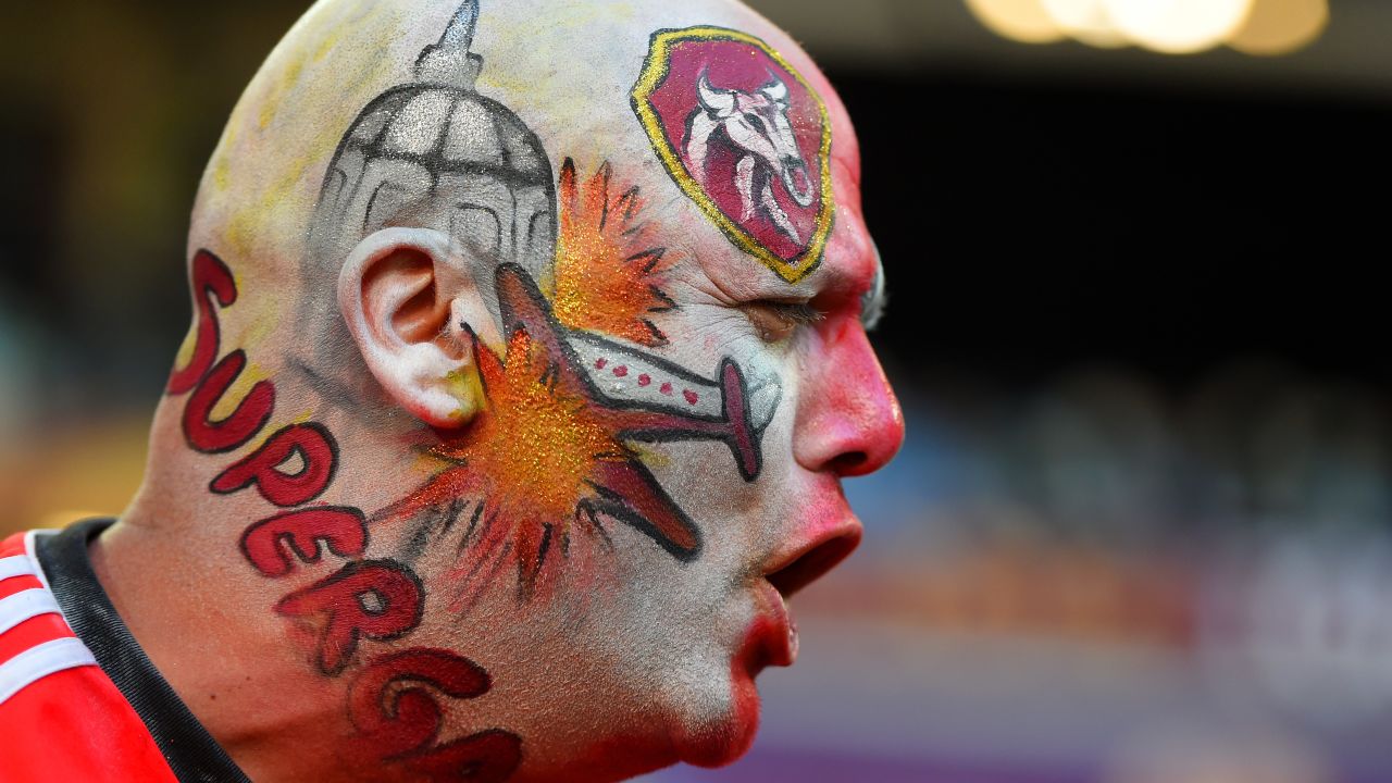 Turin hosted the Europa League final in May 2014 -- here a Benfica fan wears face paint depicting the Superga air disaster. 