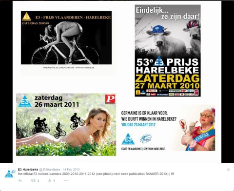 A round up of previous E3 Harelbeke posters, which appeared on the organization's Twitter feed