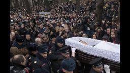 People follow the coffin of Boris Nemtsov during a farewell ceremony in Moscow on Tuesday, March 3.