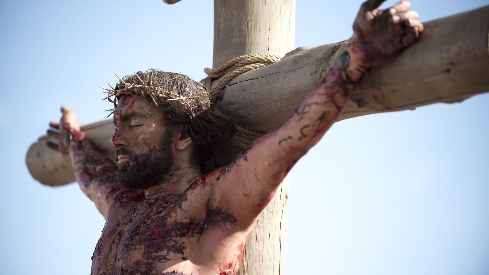 Jesus on the cross, as portrayed by Adam Bond.