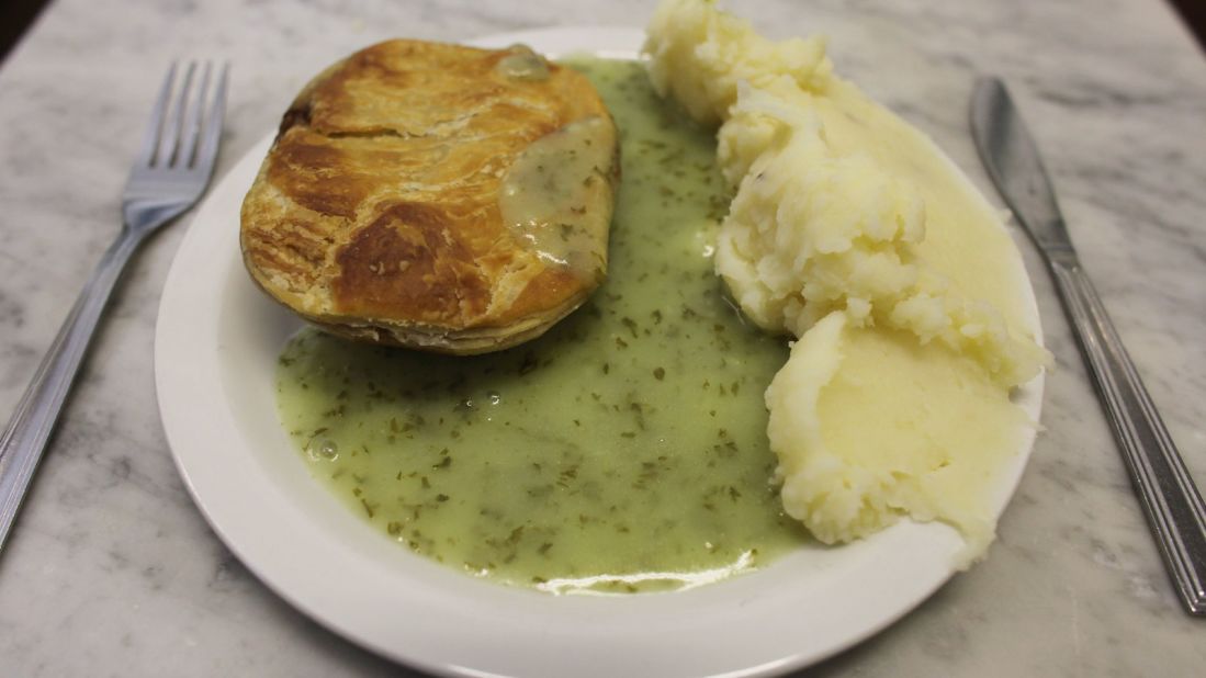 In the past, the "liquor" sauce served with the pies was made with stock left over from cooking eels. These days it's more likely to be made with chicken stock. 