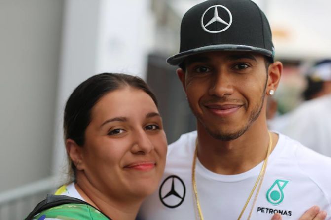 Brazilian self-styled fan "Mel Hamilton" has met her idol on many occasions. "All my meetings with Lewis are fantastic and very special," she says. "He really loves all his fans."