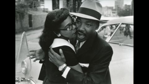 King and his wife, Coretta, embrace in Montgomery, Alabama, in 1958.