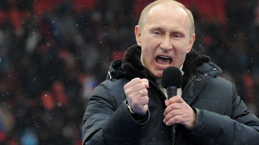 Vladimir Putin delivers a speech during a rally of his supporters at the Luzhniki stadium in Moscow on February 23, 2012. 
