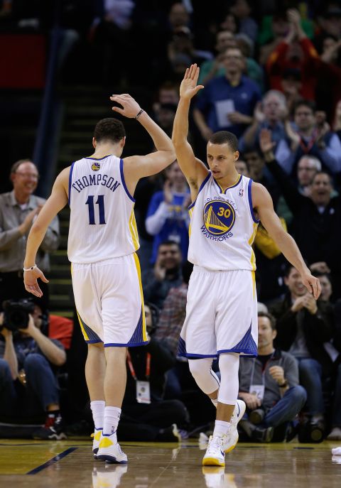 NBA All-Star teammates Curry (right) and Klay Thompson of the Golden State Warriors both played at unheralded college programs. Curry's Davidson has an undergraduate enrollment of 1,850 while Thompson went to Washington State.