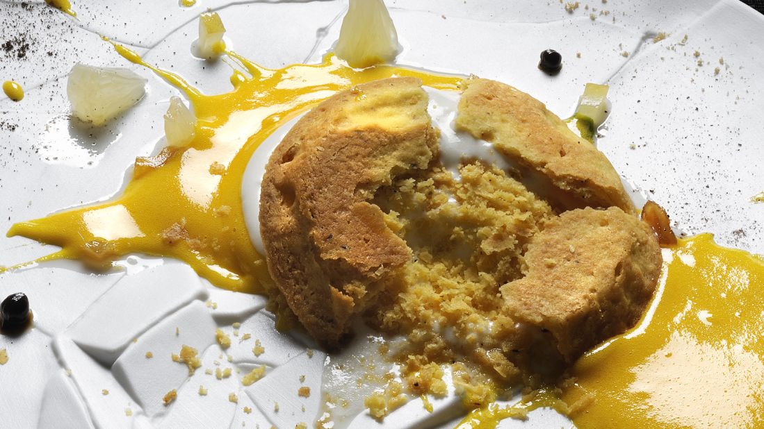 Italian chef Massimo Bottura's Ostera Francescana climbs from third to second place this year. His reinventions of Italian classics includes this dessert resembling a dropped lemon tart.