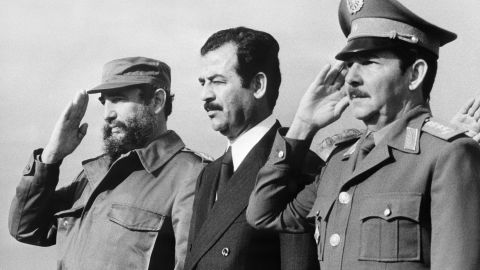 Iraq's Saddam Hussein, center, with the Castro brothers during a visit to Cuba in January 1979.