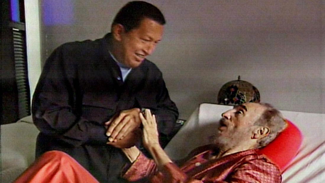 In footage from state-owned Cuban television, Venezuelan President Hugo Chavez visits an ailing Castro in September 2006. That July, it was announced that Castro was undergoing intestinal surgery. Castro resigned as President in February 2008, and his brother Raul took over permanently.