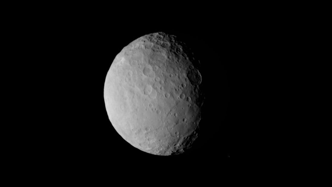Another puzzling feature on Ceres is a pancake-shaped basin seen in the lower right side of this image. The image was taken on February 19 from a distance of nearly 29,000 miles (47,000 kilometers). The basin is nearly 186 miles (300 kilometers) across. 