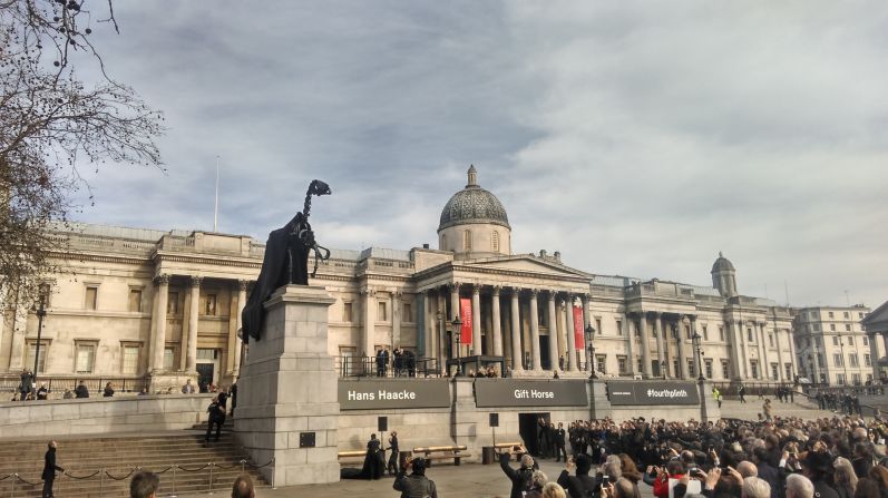 A small crowd gathered to watch the unveiling of the new sculpture by London Mayor Boris Johnson. 