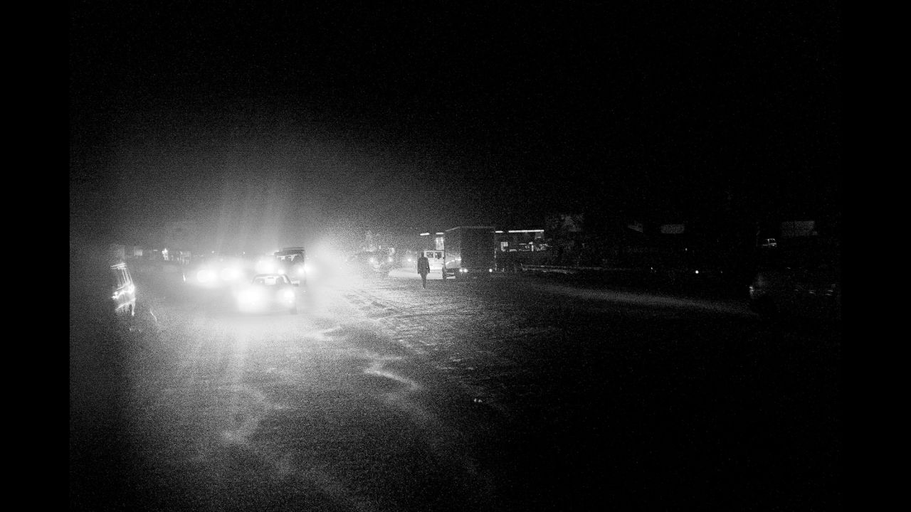 A night scene on the road from N'djili to Kinshasa.
