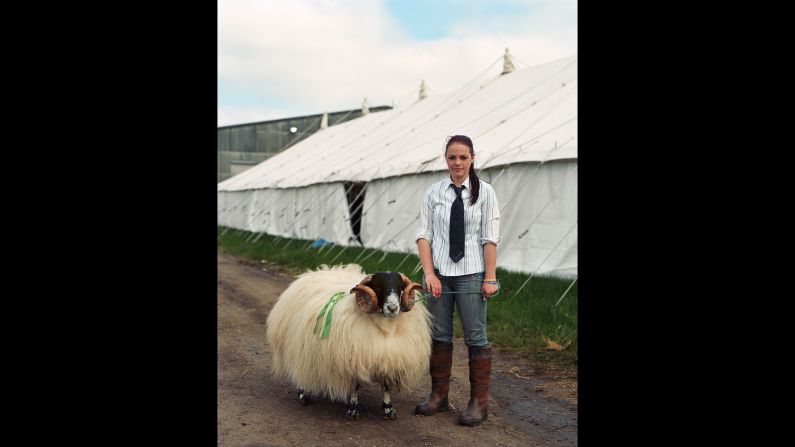 Hannah with her prize-winning Scottish Blackface ram, Brewser.