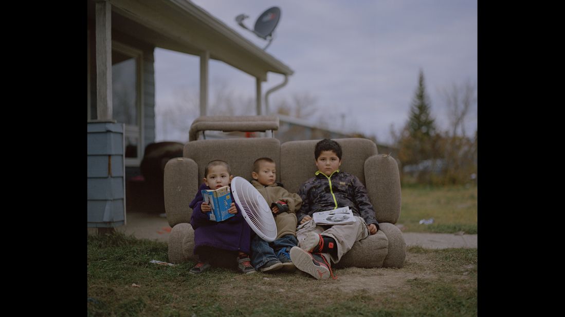 Young boys play together in Fort Belknap Agency, the reservation's capital.