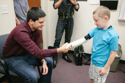 <a href="http://www.limbitless-solutions.org/" target="_blank" target="_blank">Albert Manero and a team of engineering students</a> at University of Central Florida designed a prototype for an electronic arm. Six-year-old Alex Pring was the first recipient. Rather than profiting from the designs, the students uploaded them to the Internet for anyone to use. 