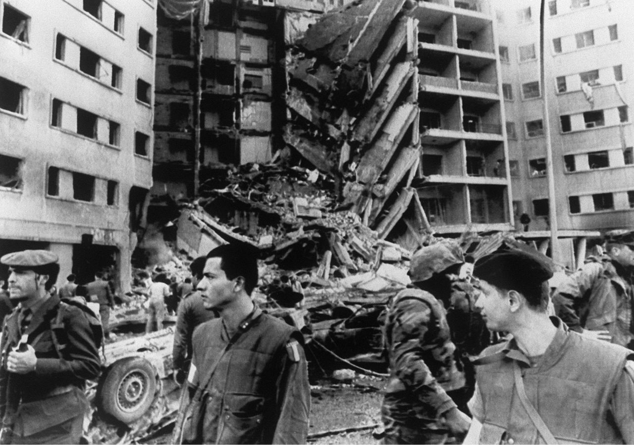 A truck loaded with explosives was rammed into the entrance of the U.S. Embassy in Beirut, Lebanon, in April 1983. While 44 people inside the embassy survived the blast, including U.S. ambassador Robert Dillon, several dozen did not.