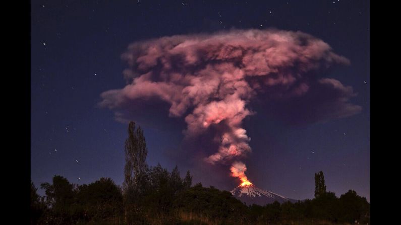 The Villarrica volcano erupts in Santiago, Chile, on Tuesday, March 3.