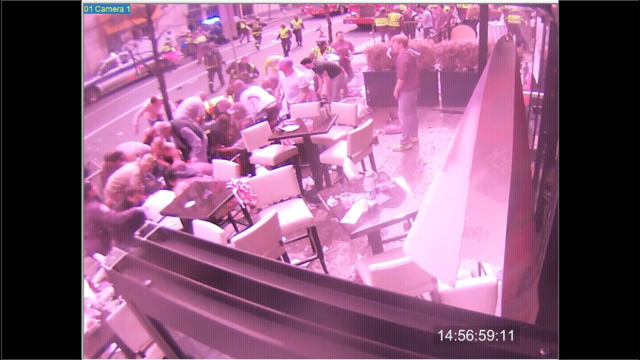 This image is from a surveillance camera outside the Forum restaurant in Boston's Copley Square just after the bombing.