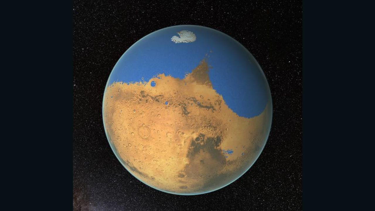 An artist's concept of what an ocean on Mars may have looked like.