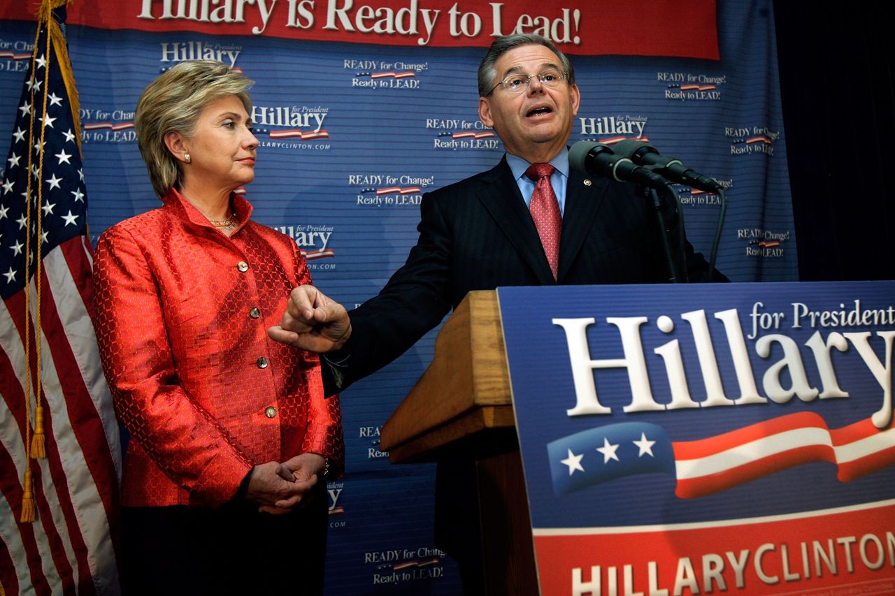 Sen. Robert Menendez announces his endorsement of Hillary Clinton for president in 2007.