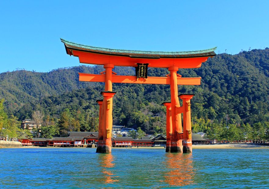 <strong>Itsukushima Shrine (Hiroshima): </strong>Believed to be the boundary between the spirit and human worlds, the Otorii's vermilion color is said to keep evil spirits away. It's possible to walk to it on the sand bar during low tide and enjoy the view of Mount Misen behind the gate. At high tide, the 16-meter-high Torii appears to float on the water.<br />