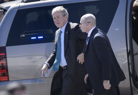 Former U.S. President George W. Bush arrives at the Edmund Pettus Bridge.