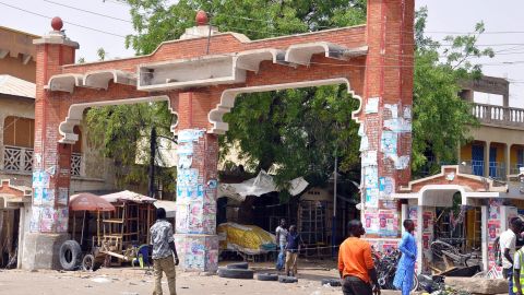 The main gate to the Monday Market is closed after a blast in Maiduguri.