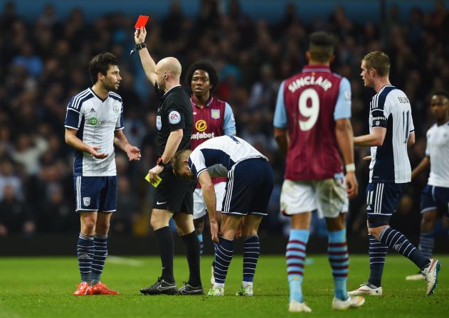 Two players were sent off in the closely-fought match between the Premier League sides: Argentine midfielder Claudio Yacob for West Brom and then Villa's teenage striker Jack Grealish.