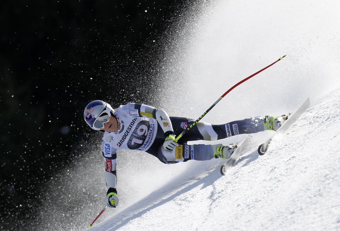 Vonn in action during her Super-G win at Garmisch-Partenkirchen.