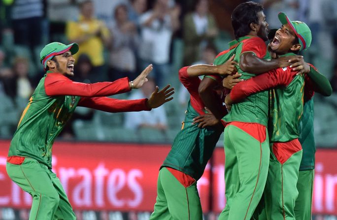 The final wicket sparked wild scenes of celebration as Bangladesh confirmed its place in the last eight of the competition.