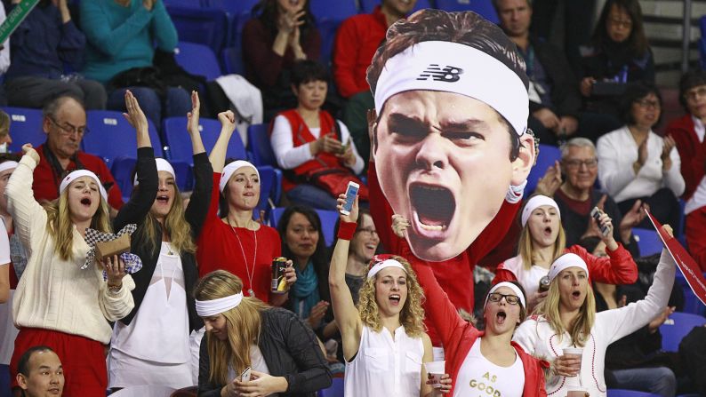 Canadian fans in Vancouver, British Columbia, cheer for Milos Raonic during his Davis Cup match against Japan's Tatsuma Ito on Friday, March 6. Raonic won in straight sets, helping Canada advance to the next round of the tournament.