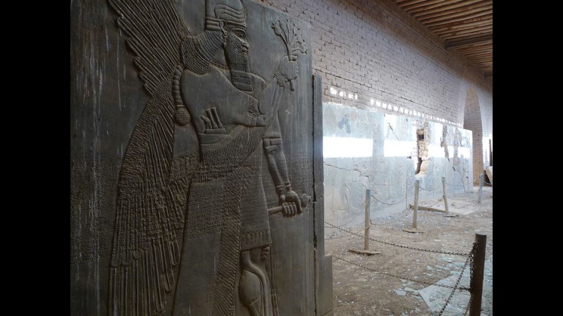 Bas-relief panels from the Palace of Ashurnasirpal II are seen in Nimrud in 2009.