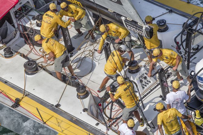 Team Vestas work their magic on deck, during Leg 4 between New Zealand and China.